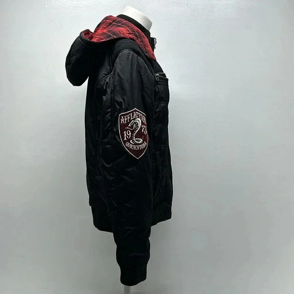 Affliction Jacket Bomber Coat Reversible Plaid American Custom Red Black Small * - Picture 6 of 13